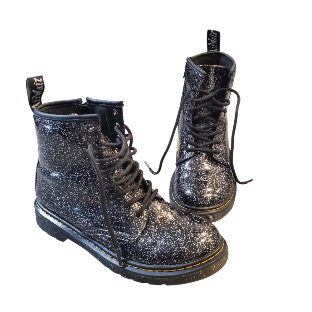 Dr. Martens Black Glitter Combat Boots 1460J Womens 5 , Mens 4 Unisex